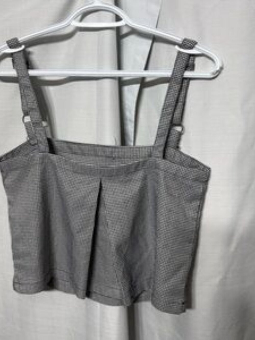 90s Plaid Houndstooth Crop Top Buckle Strap Square Neck Dark Academia Retro - Picture 2 of 3